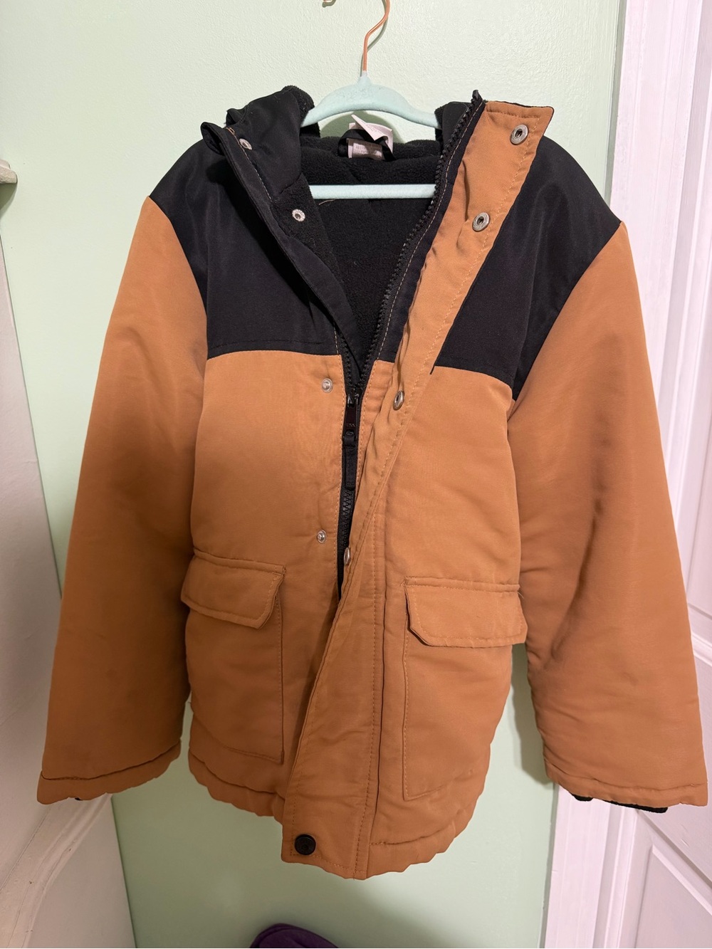 Kids Two-Tone Tan and Black Hooded Jacket